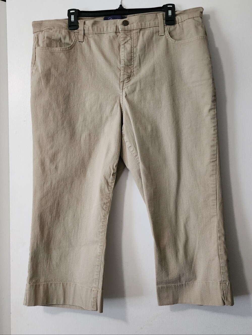 NYDJ Women Plus Beige Khaki Capri Denim Cropped Pants Flat Front Pockets 18W